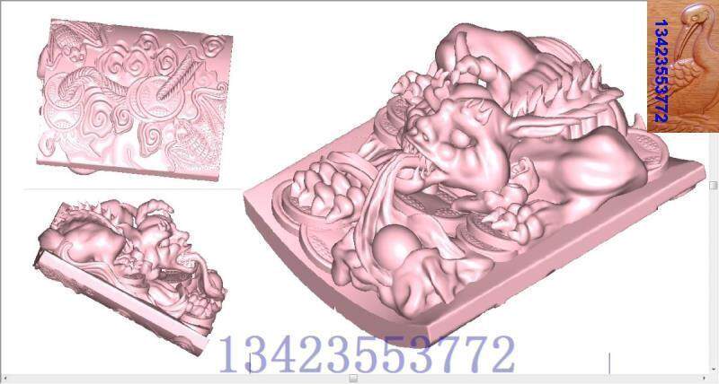 立体图+牙雕图+ 骷髅貔貅招财3D雕刻图 STL格式 精品圆雕图