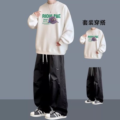 重磅卫衣套装潮牌春秋季运动青少年潮流帅气男装一套搭配男生衣服