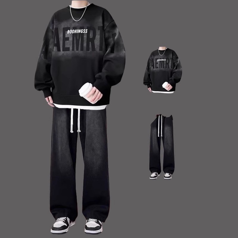 春秋季圆领卫衣休闲套装潮流男装