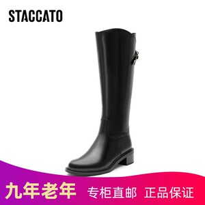 思加图2023冬季新款骑士乐章长筒靴西部靴粗跟骑士靴女靴EC326DG3