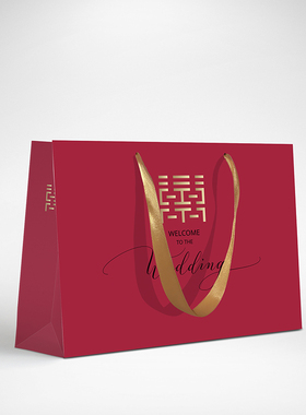 婚礼喜宴定制手提袋包装袋中国风红色喜庆包装袋传统红配金纸袋子