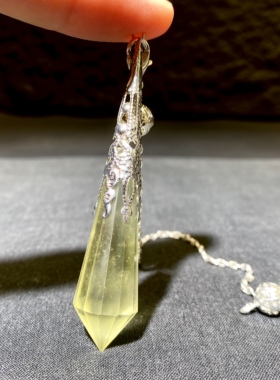 天然水晶 利比亚陨石灵摆吊坠套链 水晶挂件毛衣链项链 一物一图