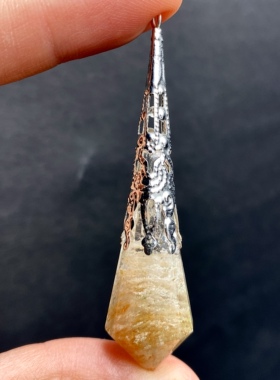 天然水晶 黄白幽灵灵摆吊坠套链 水晶挂件 毛衣链项链 一物一图