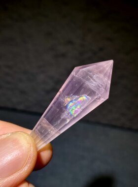 天然水晶 粉紫粉水晶 粉晶彩虹阿赛灵摆吊坠套链 挂件 毛衣链项链