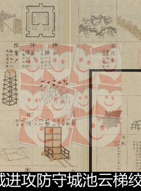 VWN古代攻城进攻防守城池云梯手绘插图非高清小图素材资料