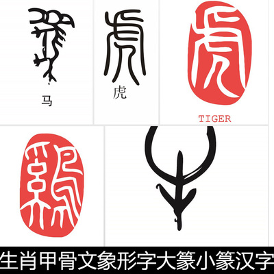 CWT传统民间风俗十二属相民俗生肖甲骨文象形字篆书汉字矢量素材