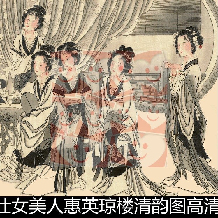WFU近现代传统仕女美人大梁三品堂惠英琼楼清韵图高清素材资料
