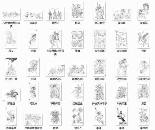 AR古代历史经典关羽张飞兵飞项羽武松等武将人物手绘临摹线描图样