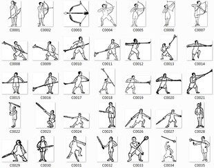 中国传统武术兵器体育表演简单人物动作线条稿样矢量素材图606