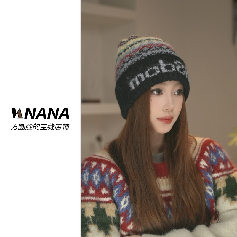 原创设计 费尔岛重工 冬季针织女大脸帽子女士时尚百搭女