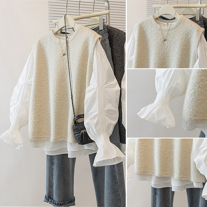 大码冬季女装新款韩版衬衫高级感潮流设计感显瘦修身内搭针织马甲