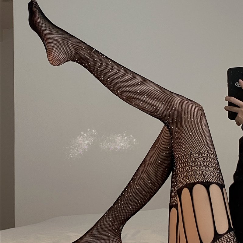 情趣睡衣情趣JK渔网袜带钻黑丝袜薄款吊带一体连裤袜不含内裤