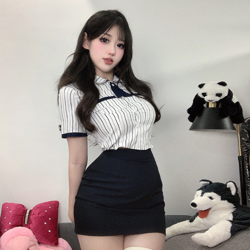 情趣睡衣JK制服套装韩系学院风辣妹纯欲短款条纹衬衫包臀裙两件套