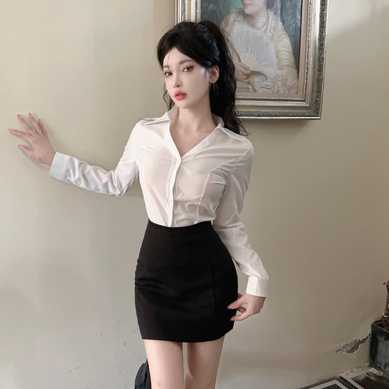 秋季女款性感修身衬衫包臀裙jk套装制服职业工作服时尚气质两件套