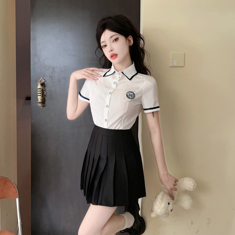 学院风jk套装制服技师工作服洋气减龄显瘦百褶裙衬衫两件套