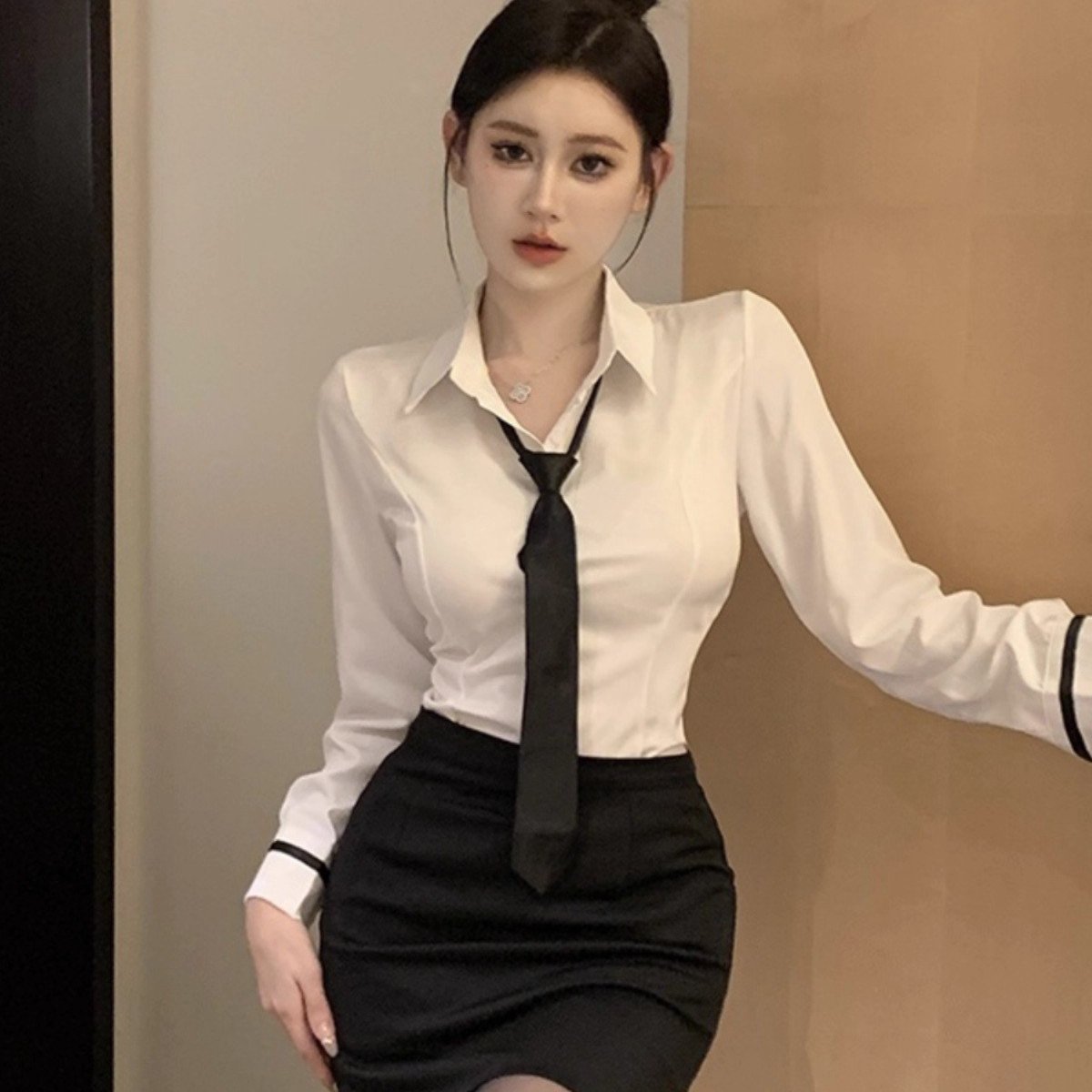 春秋jk制服白色长袖衬衫包臀裙职业时尚气质工作服ol酒店前台套装