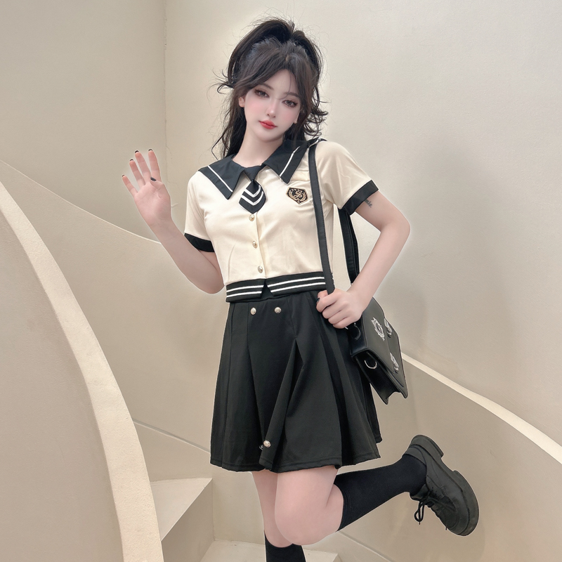 情趣睡衣小个子套装学院风短裙半身裙夏季日系JK制服短款衬衫套装