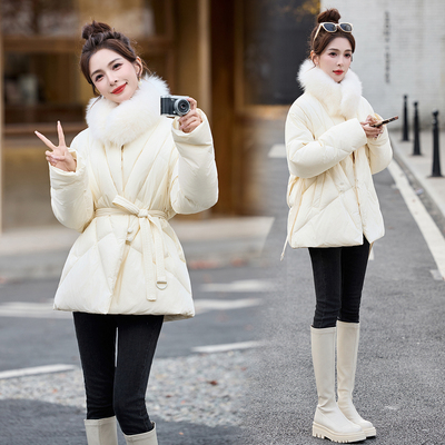 狐狸大毛领显瘦中长款90绒羽绒服