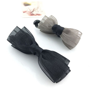 韩版 娟纱小号香蕉夹竖夹扭夹马尾发夹布艺蝴蝶结发饰 新款 发量少