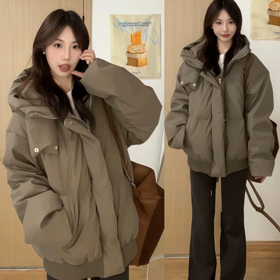 冬季新款美式复古PU皮衣羽绒服女