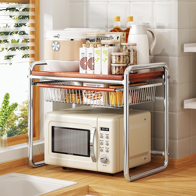 中古风微波炉置物架家用厨房收纳架台面多功能烤箱置物架大号
