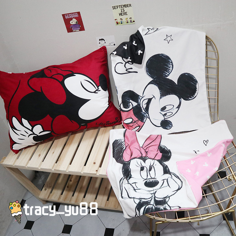 可爱卡通简笔画风情侣老鼠彩绘印染单人枕套情侣枕头套枕芯套枕巾