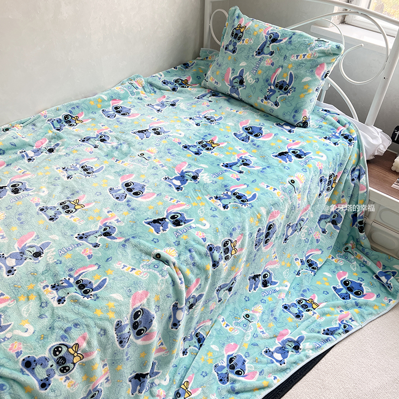 日系卡通史迪仔系列珊瑚绒毯冬季保暖床单空调毯办公午睡毯车载毯