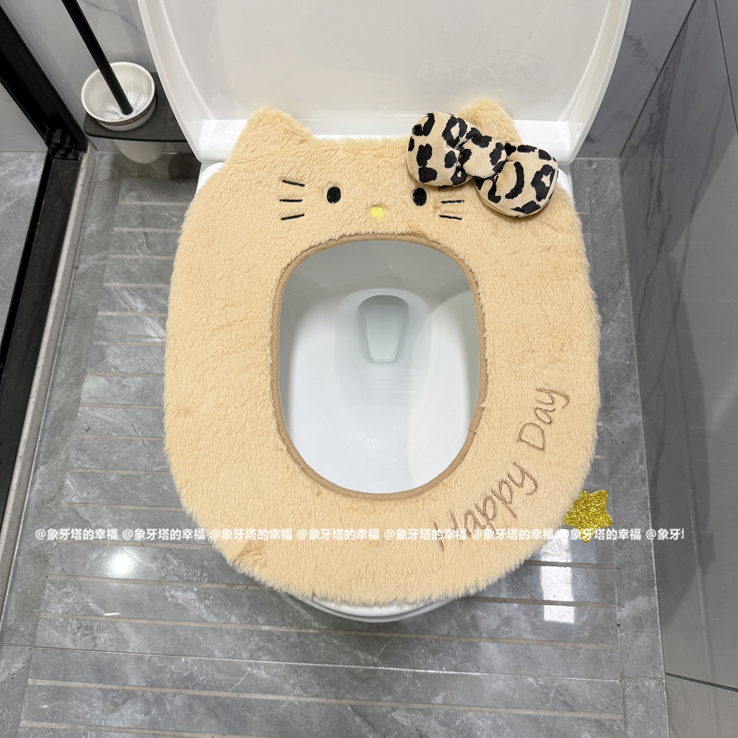 卡通猫咪毛绒粘扣四季马桶垫