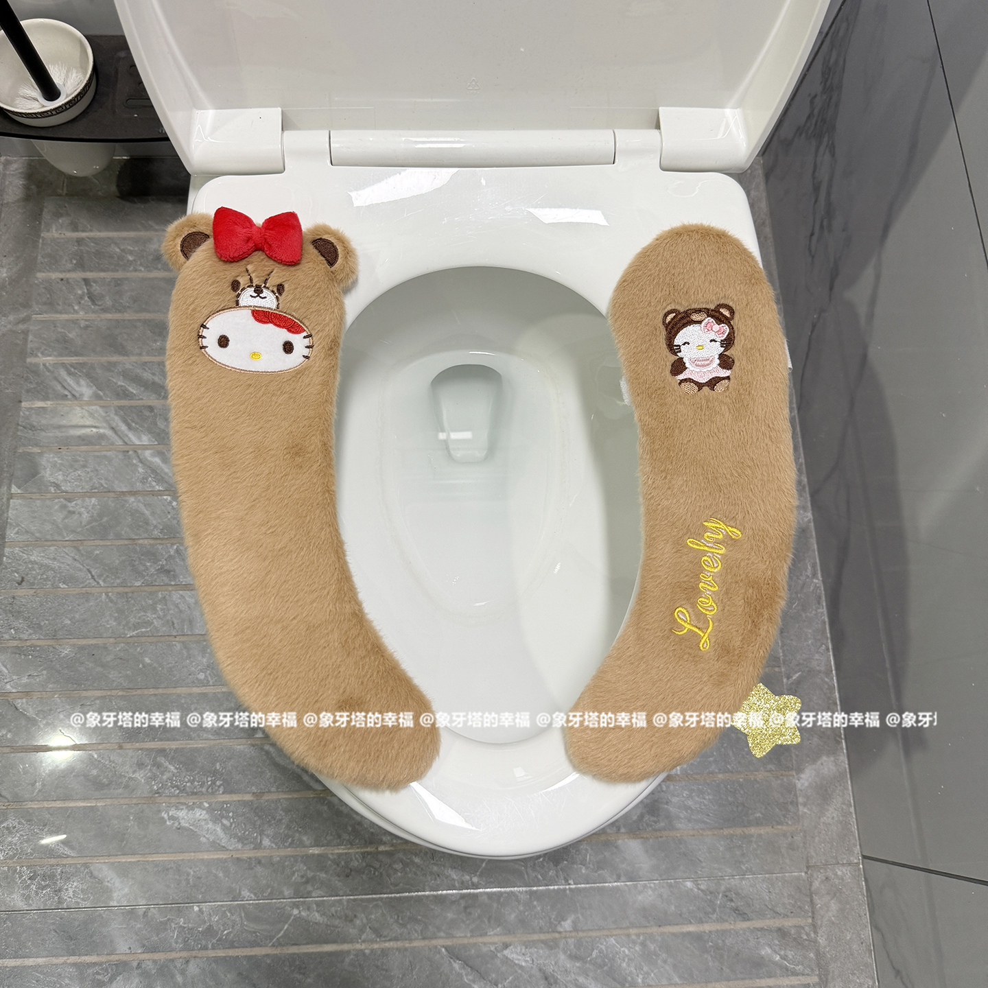 可爱卡通猫咪变熊毛绒马桶垫