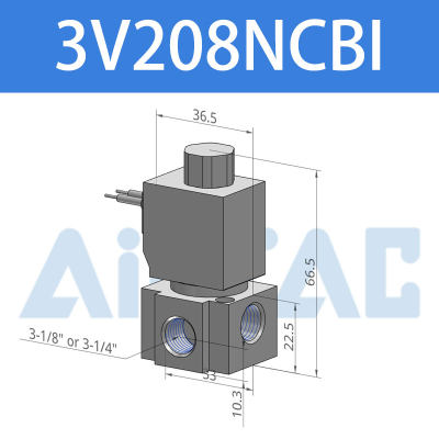 新亚德客二位三通电磁阀3V106M5 AB直动式常闭型换向阀 220V24V促