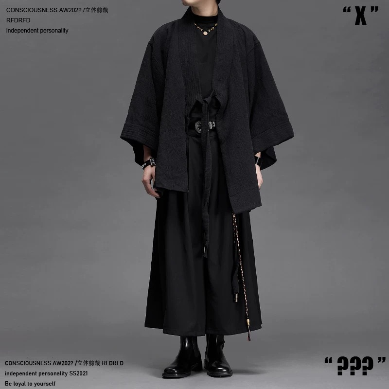 thumbnail for RFDRFD linen cotton midi Japanese robe men's unisex jacket dark Yohji Yamamoto cardigan jacket
