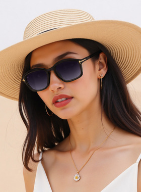 防晒方框太阳镜女款T字复古