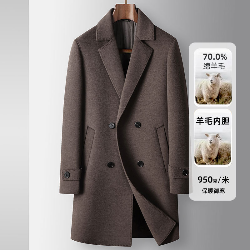 中长款纯羊毛内胆一体风衣外套男
