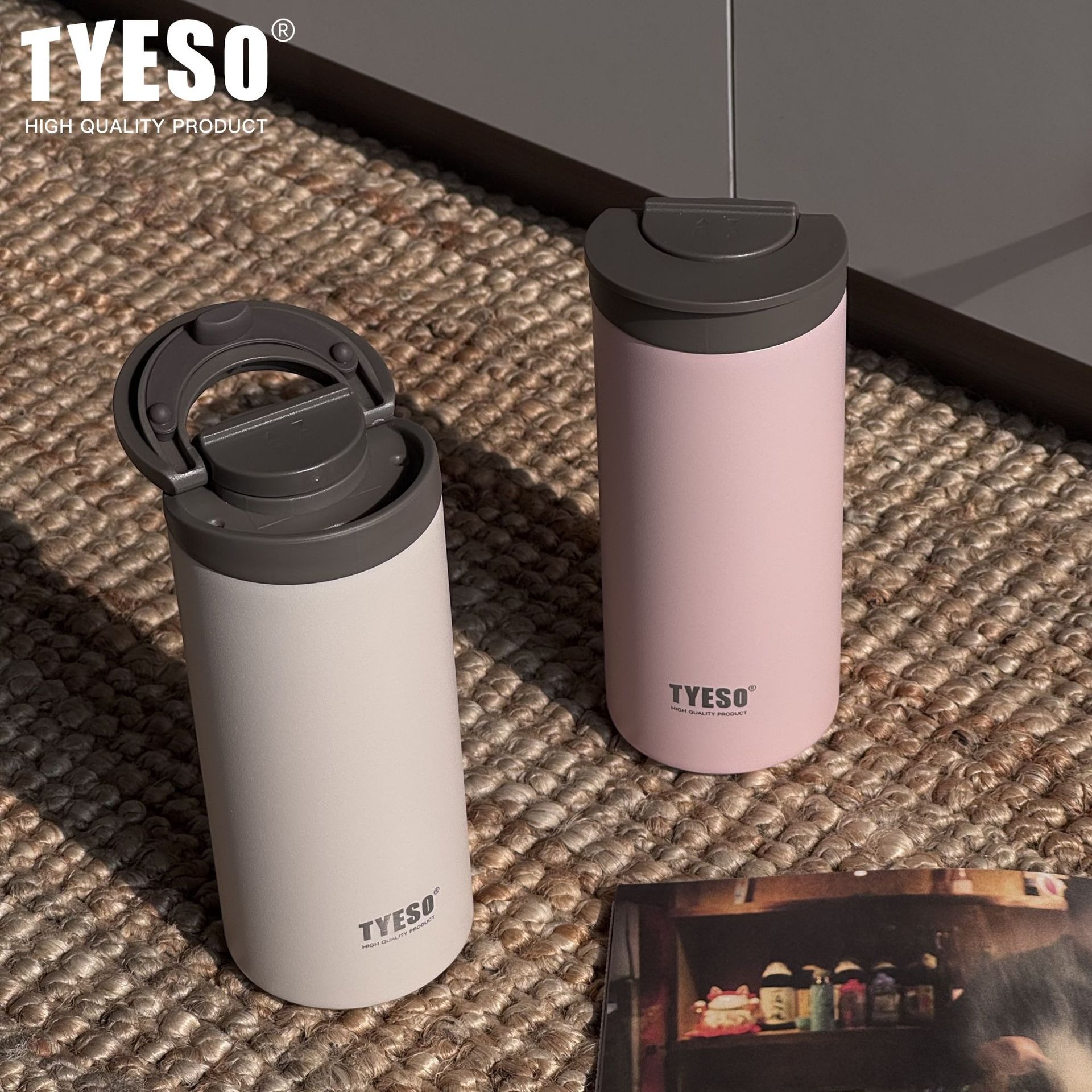 TYESO泰硕咖啡杯新款不锈钢直饮随行水杯男女便携防漏车载保温杯