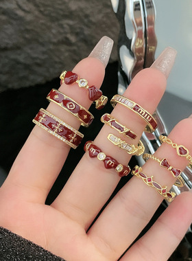 质感珐琅甜酷红色滴釉显白开口戒指女轻奢精致百搭小众高级感指环