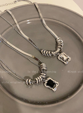 嘻哈风钛钢锆石双层卫衣项链女2026年新款小众设计感毛衣链锁骨链