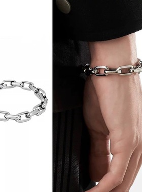 重工粗古巴方形盒子手链男嘻哈潮流街头钛钢手饰小众情侣百搭配饰