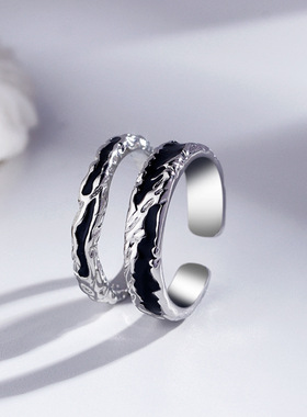 复古暗影戒指男女款小众冷淡风开口指环青红滴胶不规则纹理对戒