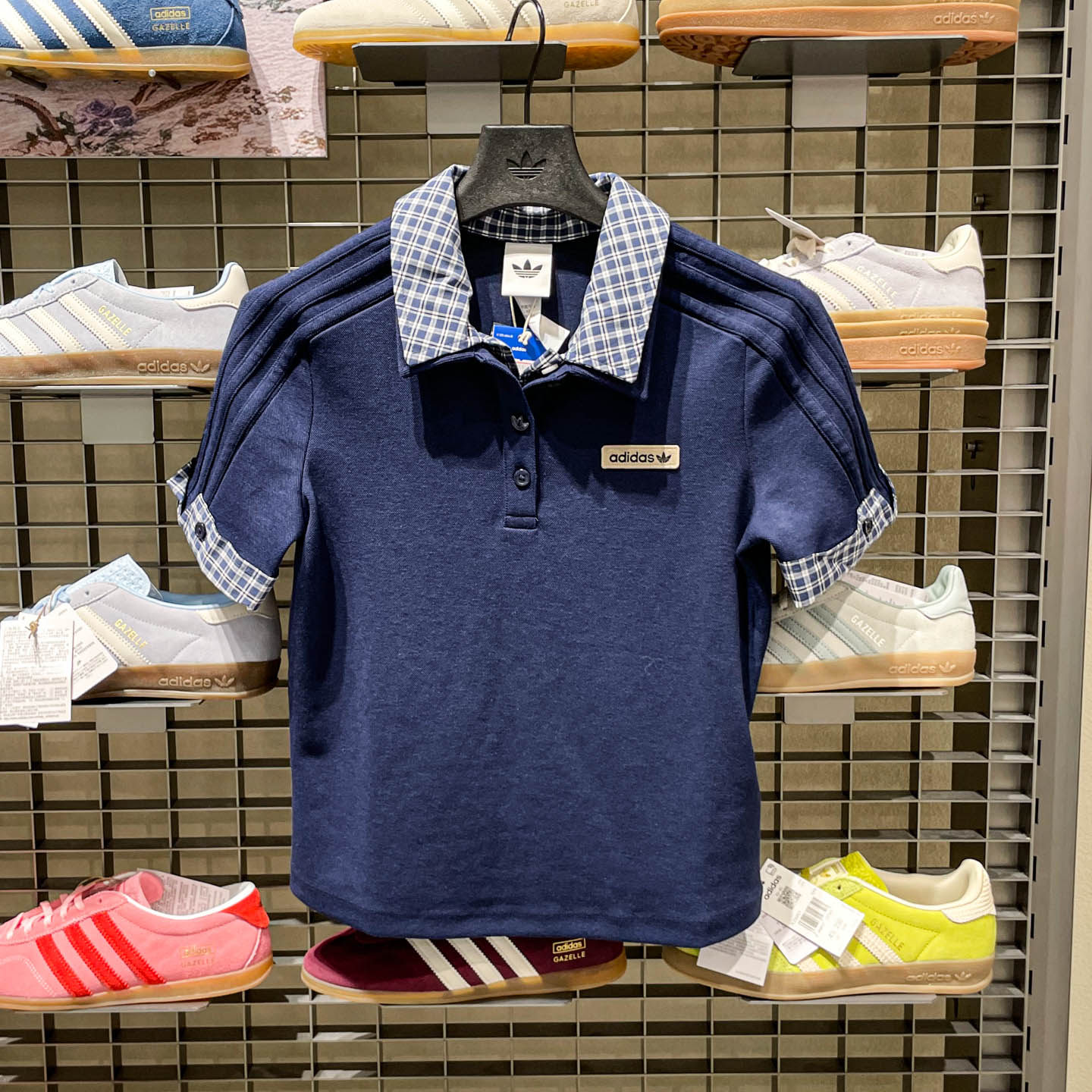 Adidas阿迪达斯三叶草格子呢短袖polo衫夏季女修身半袖T恤 KU9396