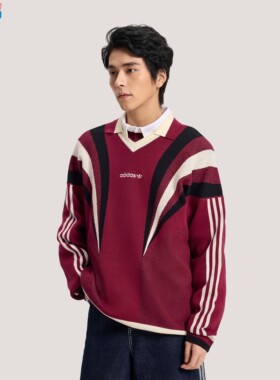 Adidas阿迪达斯春季新款男子休闲纯棉针织运动宽松套头毛衣KW2019