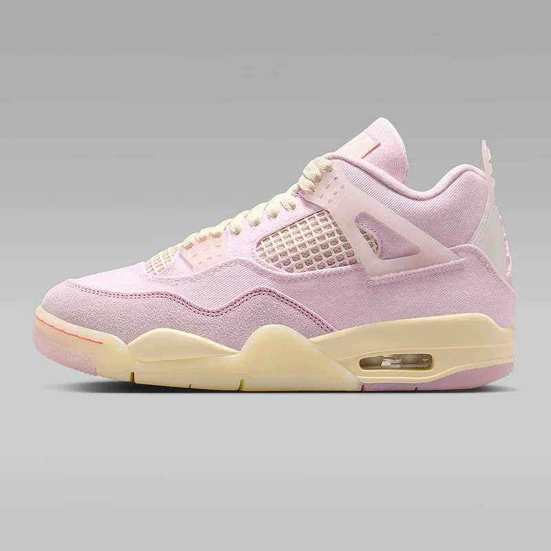 JORDAN耐克女鞋AJ4粉色拼接牛仔复古运动鞋复刻休闲鞋IB6716-600