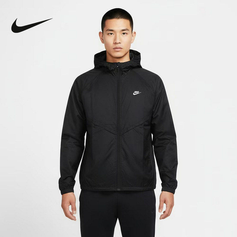 NIKE耐克外套男夏季V字形线条连帽夹克轻薄透气防晒衣IO9628-010