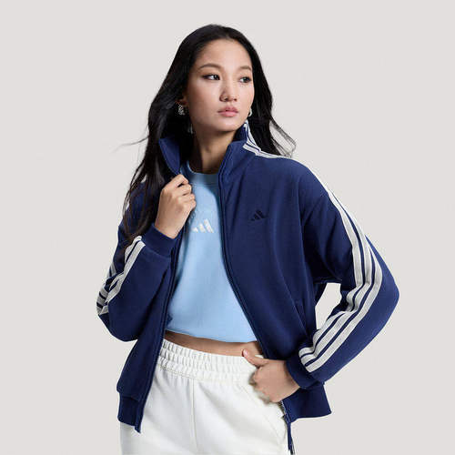 adidas阿迪达斯春季2026年女子针织提花三条纹棉质外套夹克KS2816
