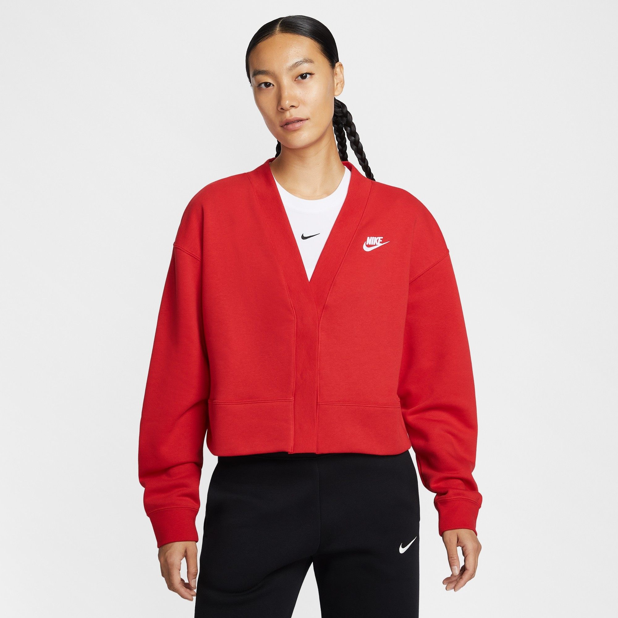 NIKE耐克女子薄绒开衫2026春红色新年款大V领针织夹克IF5456-657