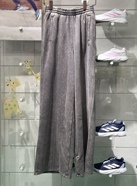阿迪达斯三叶草女子2024冬季新款纯棉宽松阔腿运动休闲长裤IY7399