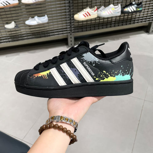 Adidas阿迪达斯男女鞋2026秋季款涂鸦风经典贝壳头休闲板鞋LA3775