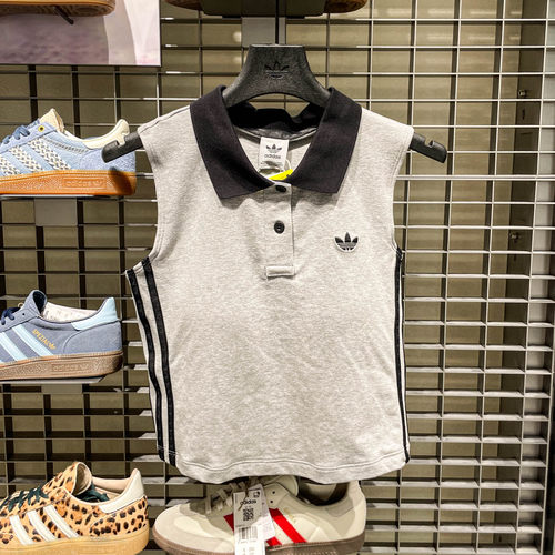 Adidas阿迪达斯三叶草无袖POLO 领背心女子针织BABY短款T恤KY5694