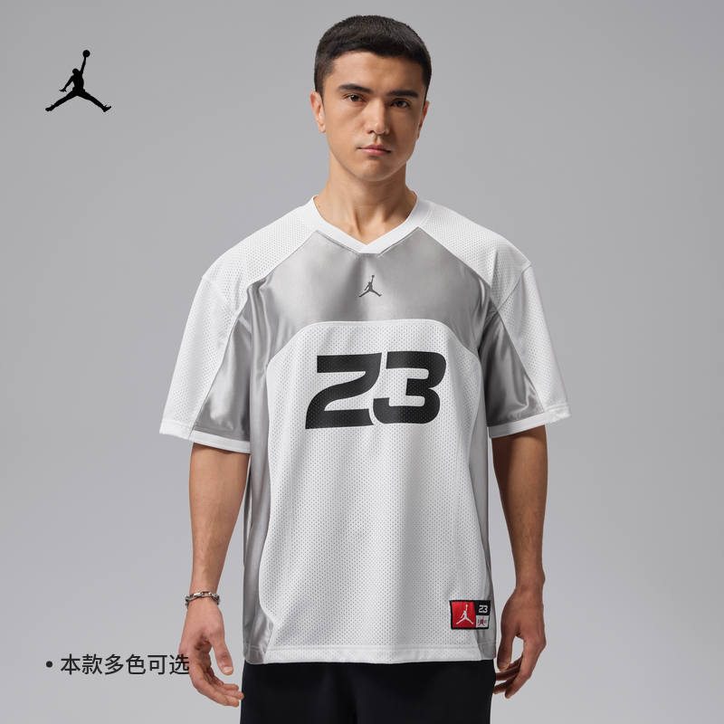 Nike耐克男短袖夏Jordan宽松V领足球风网眼透气运动T恤IF1914-100