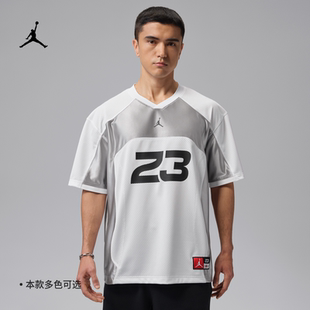 Nike耐克男短袖夏Jordan宽松V领足球风网眼透气运动T恤IF1914-100