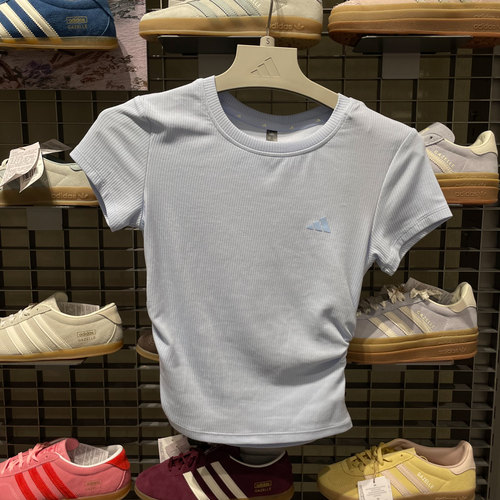 adidas阿迪达斯凉感修身腰部收褶半截袖2026夏女短袖T恤 KH2654
